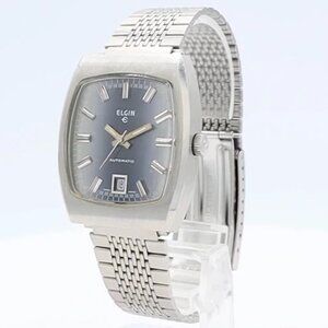 Vintage Elgin Purple Fade Date Jumbo Men's Automatic Wristwatch Swiss Steel